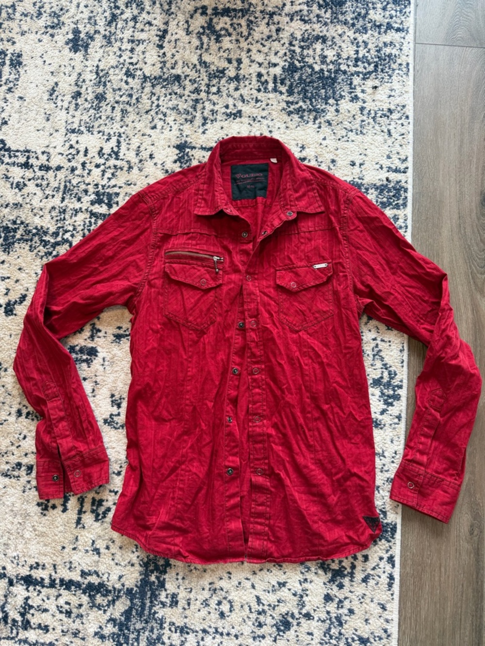 Vintage Guess Red Men's Long-Sleeve Casual Shirt Jacket